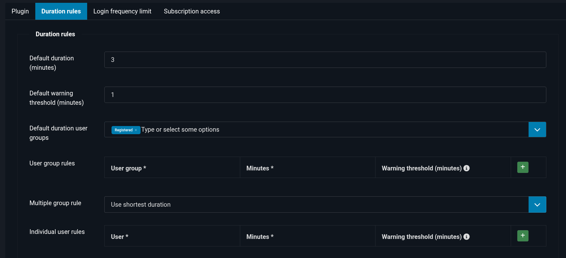 Plugin Duration rules